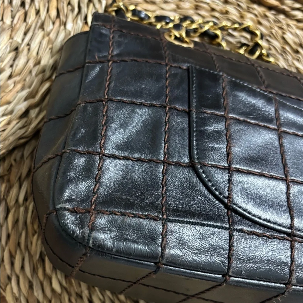 Vintage CHANEL Black Quilted Double Flap Shoulder Bag with Gold Hardware